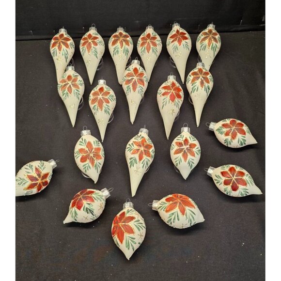 Vintage Christmas Classics Commodore Hand Decorated Poinsettia Glass Ornaments - Picture 2 of 16